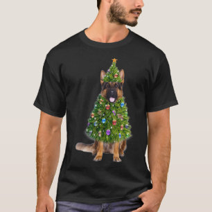 German Shepherd Christmas Tree Lights Funny Gift  T-Shirt
