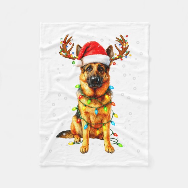 German Shepherd Christmas Tree Lights Pajama Dog L Fleecedecke (Vorderseite)