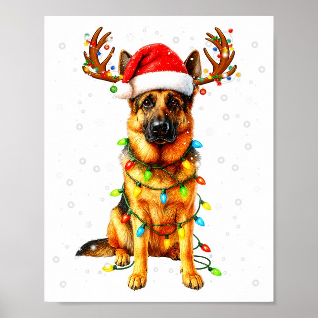 German Shepherd Christmas Tree Lights Pajama Dog L Poster (Vorne)