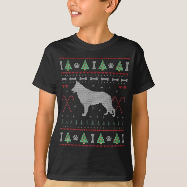 German Shepherd Christmas Ugly Sweater Funny Dog L T-Shirt (Vorderseite)