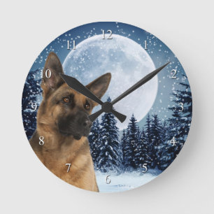 German Shepherd Clock Runde Wanduhr