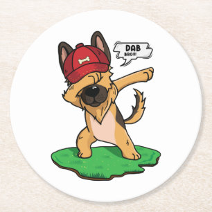 German Shepherd Dabbing Runder Pappuntersetzer