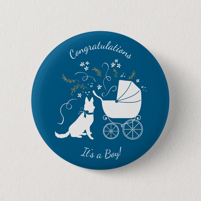 German Shepherd Dog Baby Shower Blue Boy Button (Vorderseite)