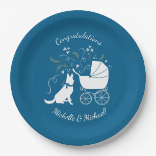 German Shepherd Dog Baby Shower Blue Boy Pappteller