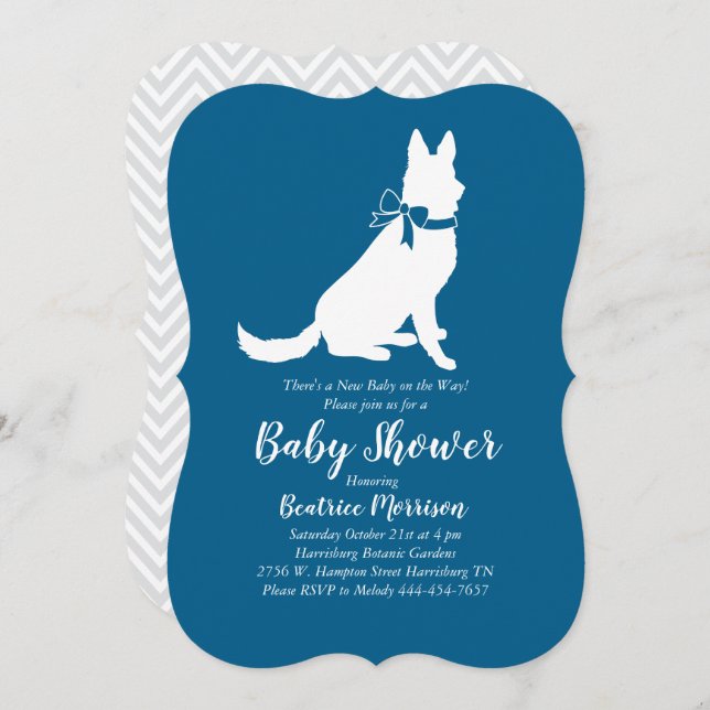 German Shepherd Dog Baby Shower French Blue Boy Einladung (Vorne/Hinten)
