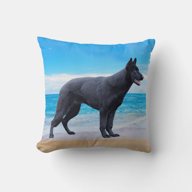 German Shepherd Dog Beach Portrait Kissen (Vorderseite)