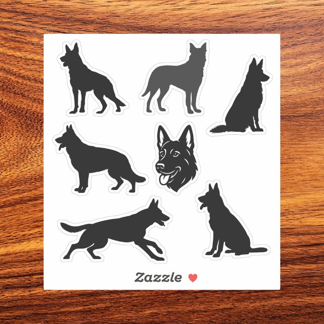German Shepherd Dog Black Silhouettes Set Aufkleber (german shepherd silhouette sheet)