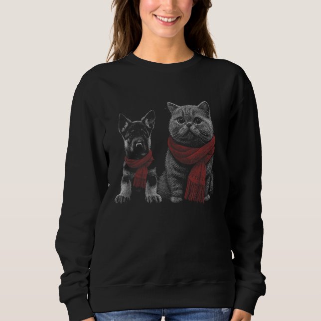 German Shepherd Dog British Shorthair Cat Wearing  Sweatshirt (Vorderseite)