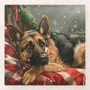 German Shepherd Dog Christmas Festive Glasuntersetzer