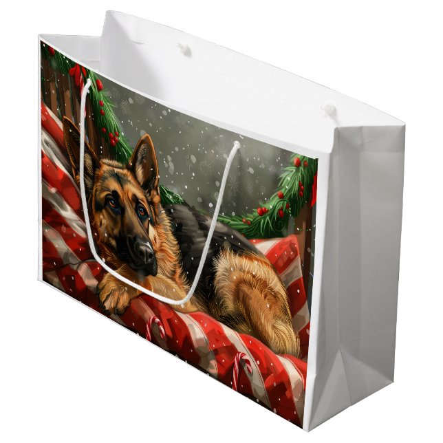 German Shepherd Dog Christmas Festive Große Geschenktüte (Vorderseite Schrägansicht)