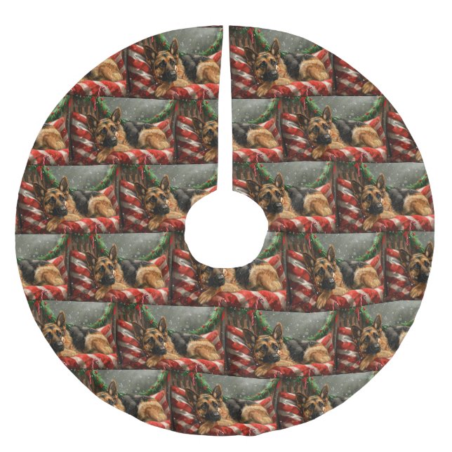 German Shepherd Dog Christmas Festive Polyester Weihnachtsbaumdecke (Vorderseite)