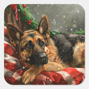 German Shepherd Dog Christmas Festive Quadratischer Aufkleber