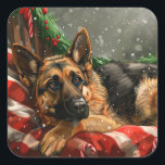German Shepherd Dog Christmas Festive Quadratischer Aufkleber<br><div class="desc">Ideal für Hundeliebhaber und Hundemütter. Dieses festliche Thema vereint die Freude und den Geist der Saison mit spielerischen und liebenswerten kaninischen Illustrationen, die mit Urlaubsszakenten verziert sind. Ideal als Geschenk für Hundefreunde, die eine charmante Touch zu Weihnachtsdekor und Geschenken hinzufügen. Feiern Sie die Saison mit einem Design, das die Bindung...</div>