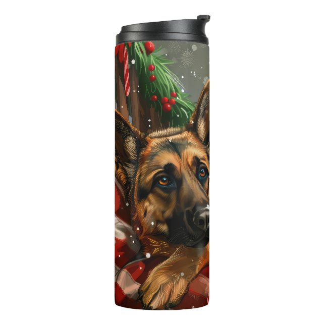 German Shepherd Dog Christmas Festive Thermosbecher (Nach links gedreht)