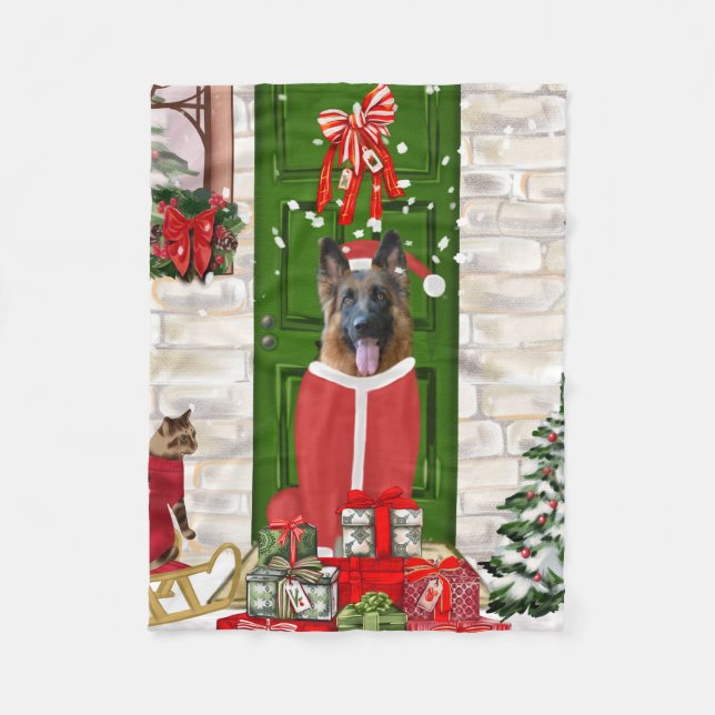 German Shepherd Dog Christmas Fleecedecke (Vorderseite)
