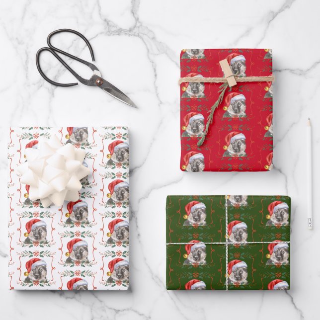 German Shepherd Dog Christmas Geschenkpapier Set (Vorderseite)