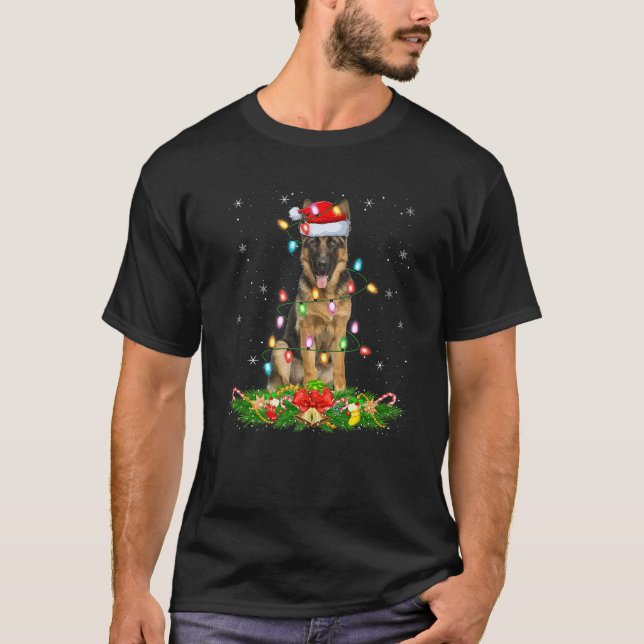 German Shepherd Dog Christmas Lights Funny Santa H T-Shirt (Vorderseite)