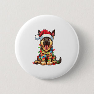 German Shepherd Dog Christmas Lights Weihnachtsman Button