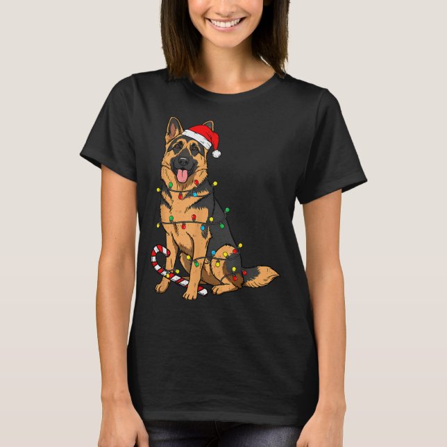 German Shepherd Dog Christmas Lights Xmas Pet Dog  T-Shirt (Vorderseite)