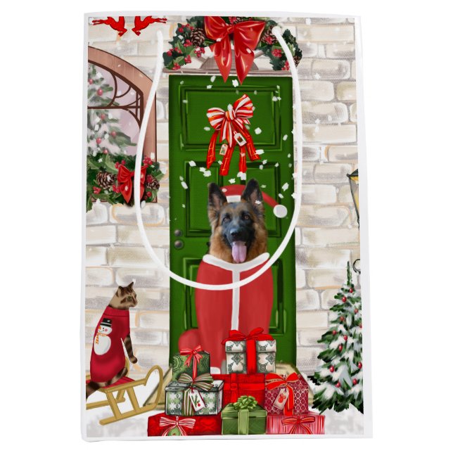 German Shepherd Dog Christmas Mittlere Geschenktüte (Vorderseite)