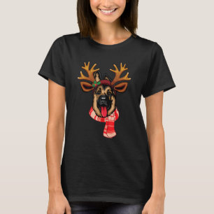German Shepherd Dog Christmas Reindeer Antlers Xma T-Shirt
