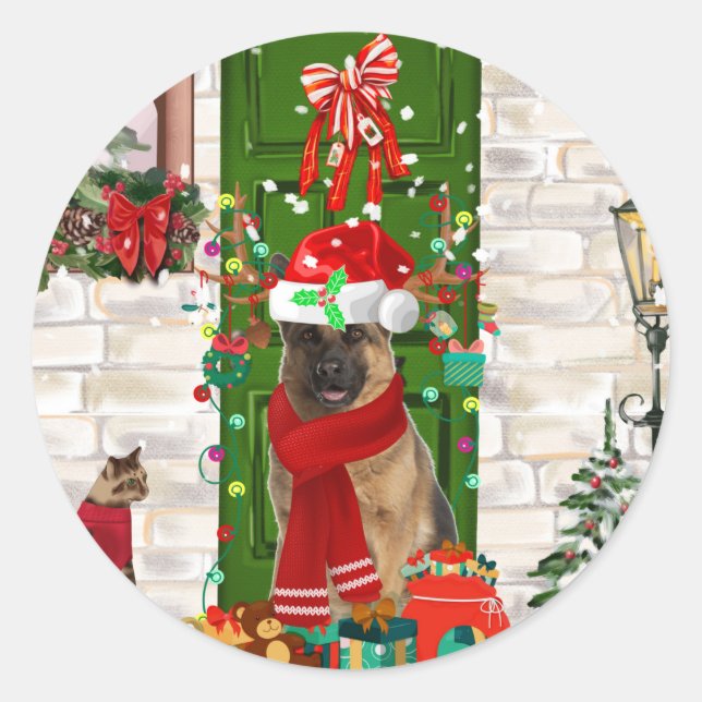 German Shepherd Dog Christmas Runder Aufkleber (Vorderseite)