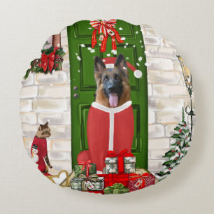 German Shepherd Dog Christmas Rundes Kissen