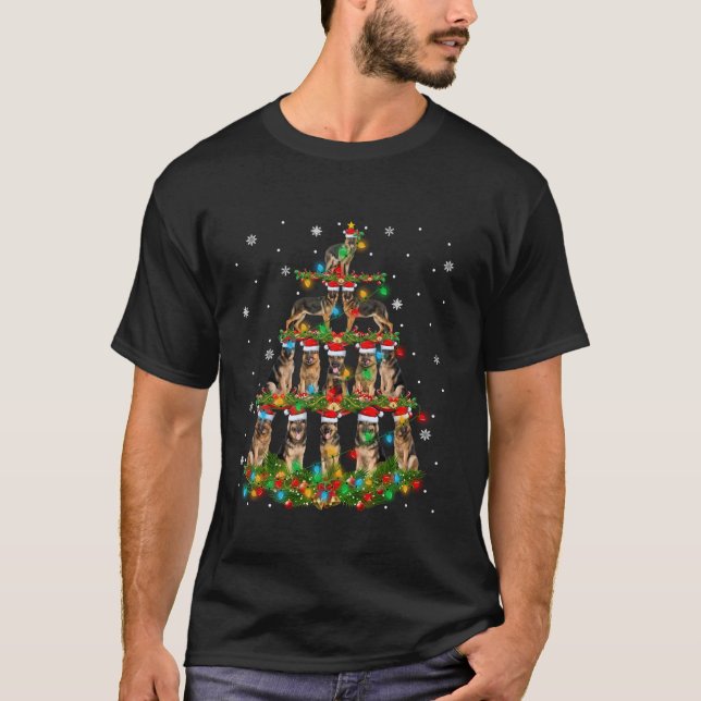 German Shepherd Dog Christmas Tree Lights Holiday  T-Shirt (Vorderseite)