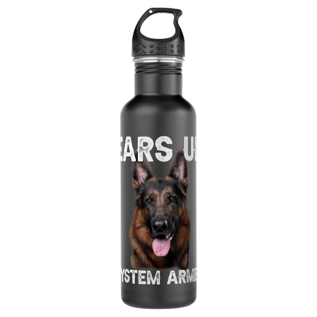 German Shepherd Dog Ears Up System Armed Edelstahlflasche (Vorderseite)