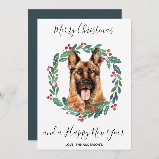 German Shepherd Dog Elegant Frohe Weihnachten (Vorne/Hinten)