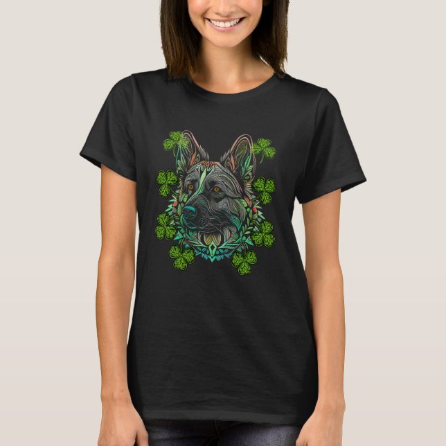 German Shepherd Dog Face Mandala Irish C St Patric T-Shirt (Vorderseite)