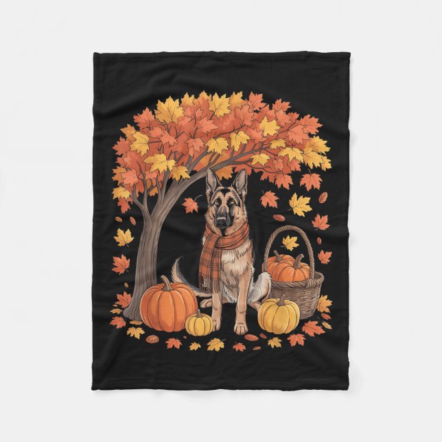 German Shepherd Dog Fall Scarf Pumpkin Autumn Than Fleecedecke (Vorderseite)
