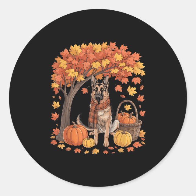 German Shepherd Dog Fall Scarf Pumpkin Autumn Than Runder Aufkleber (Vorderseite)