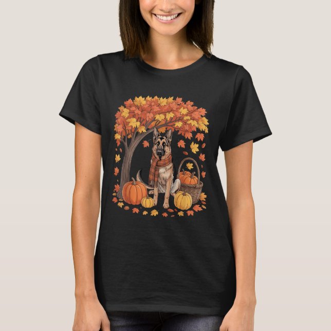 German Shepherd Dog Fall Scarf Pumpkin Autumn Than T-Shirt (Vorderseite)