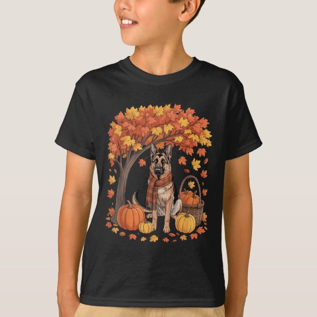 German Shepherd Dog Fall Scarf Pumpkin Autumn Than T-Shirt (Vorderseite)