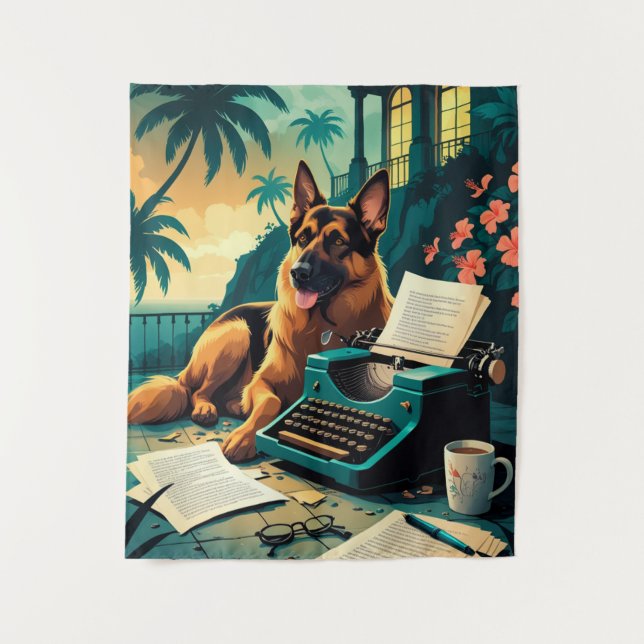 German Shepherd Dog Gentleman Vintag Wandteppich (Vorderseite)