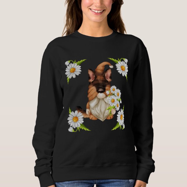 German Shepherd Dog Gnome For Spring Floral Daisy  Sweatshirt (Vorderseite)