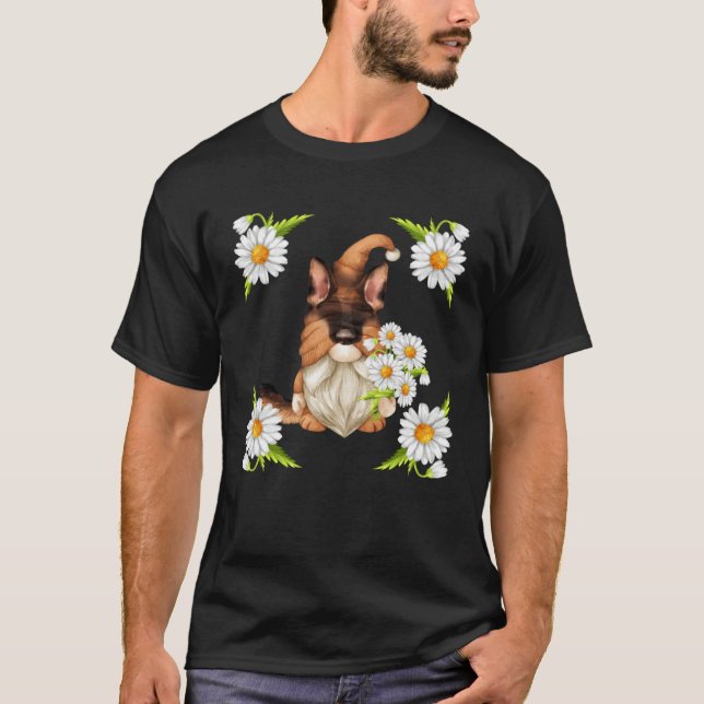 German Shepherd Dog Gnome For Spring Floral Daisy  T-Shirt (Vorderseite)