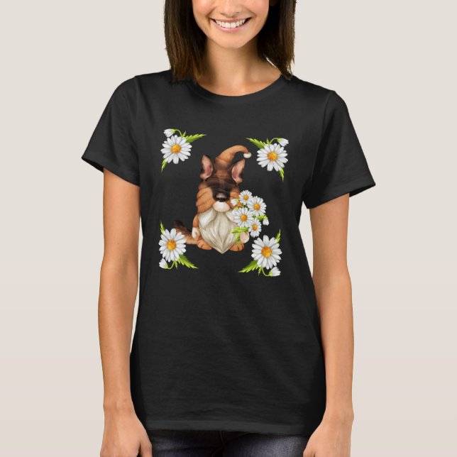 German Shepherd Dog Gnome For Spring Floral Daisy  T-Shirt (Vorderseite)