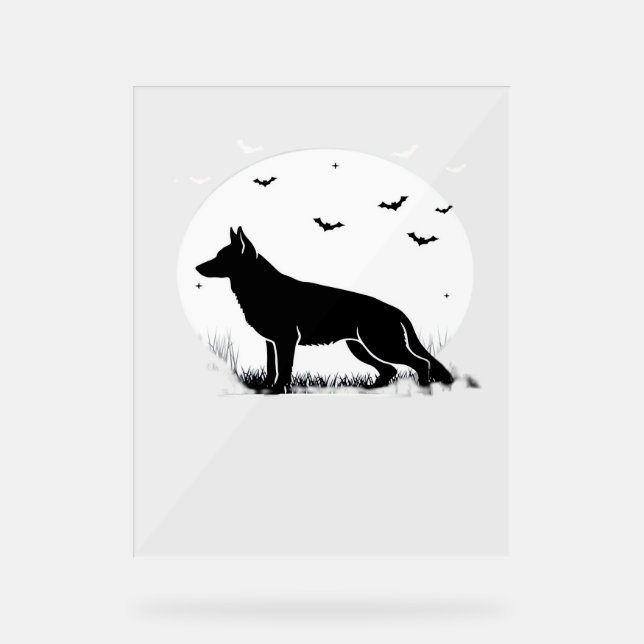 German Shepherd Dog - Halloween Moon Silhouette Cl Acrylschild (Vorderseite)