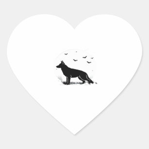 German Shepherd Dog � Halloween Moon Silhouette Cl Herz-Aufkleber