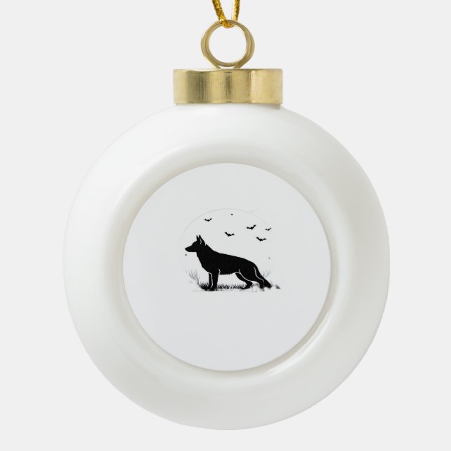 German Shepherd Dog - Halloween Moon Silhouette Cl Keramik Kugel-Ornament (Vorderseite)