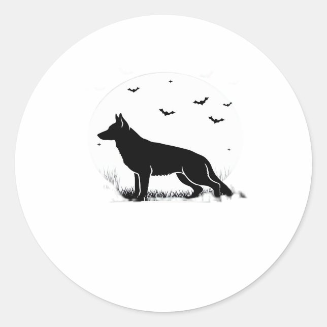 German Shepherd Dog � Halloween Moon Silhouette Cl Runder Aufkleber (Vorderseite)
