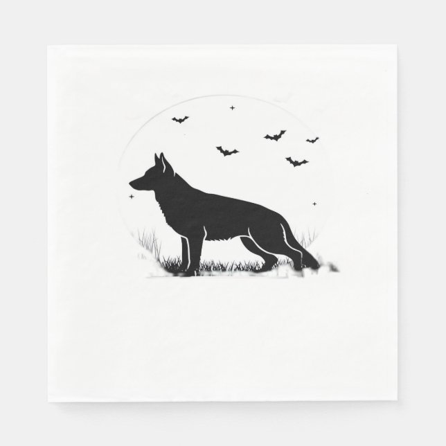 German Shepherd Dog - Halloween Moon Silhouette Cl Serviette (Vorderseite)