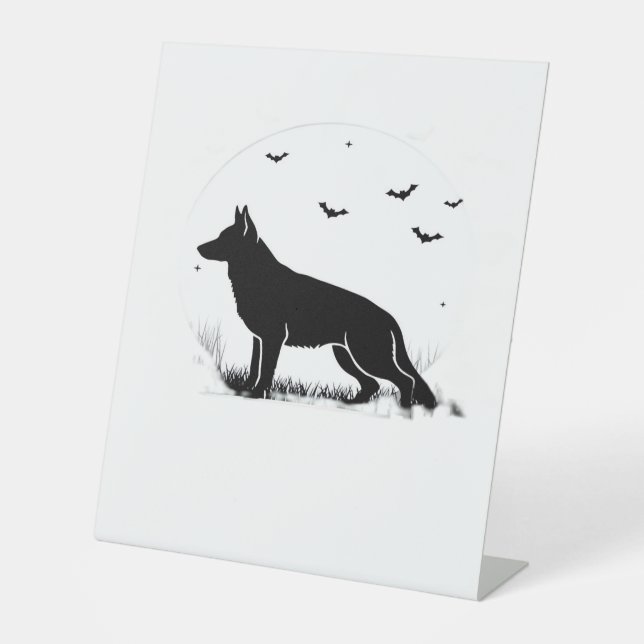 German Shepherd Dog � Halloween Moon Silhouette Cl Sockelschild (Vorderseite)