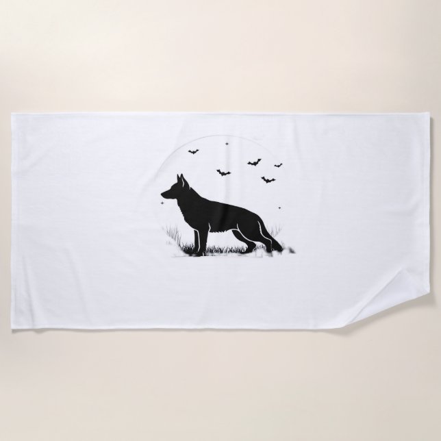 German Shepherd Dog - Halloween Moon Silhouette Cl Strandtuch (Vorderseite)