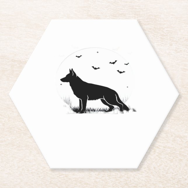 German Shepherd Dog � Halloween Moon Silhouette Cl Untersetzer (Vorderseite)