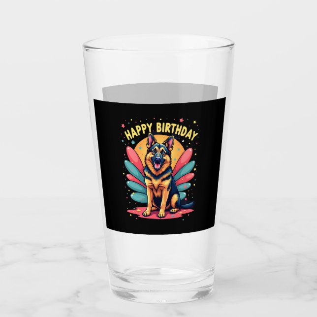 German Shepherd Dog Happy Birthday Party Shep Clot Glas (Vorderseite)