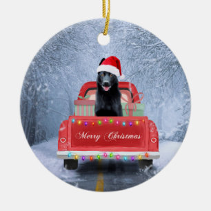 German Shepherd Dog in Snow sitting in Christmas Keramik Ornament