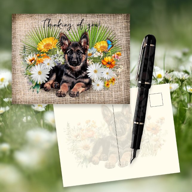 German Shepherd Dog in Wildflowers Custom Postcard Postkarte (Von Creator hochgeladen)